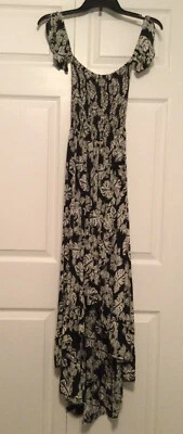 LucyLove Women’s Black & White Floral Off Shoulder High-Low Shirred Maxi Size S - Image 1 of 4