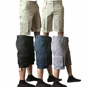 Mens 3/4 Cargo Shorts Lightweight Cotton Combat Work Holiday Pants Trousers - Picture 1 of 5