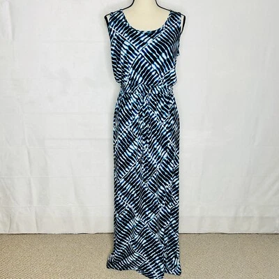 Vestido maxi feminino Calvin Klein tamanho 8 sem mangas elástico cintura jersey azul multi - Imagem 1 de 4
