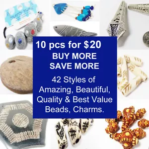 10 for $25 CLOSEOUT VALUE Beads Bone Horn Wood Coconut Wood Resin Charms Pendant - Picture 1 of 84