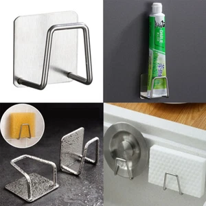 US 5 Pack Adhesive Sponge Holder Kitchen Sink Caddy Stainless Steel Hook Tool - Picture 1 of 22