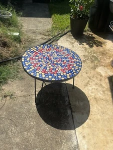Round Bottle Cap Table, Wood, Resin, Metal Legs, End Table, Side Table, USA ๐บ๐ธ - Picture 1 of 5