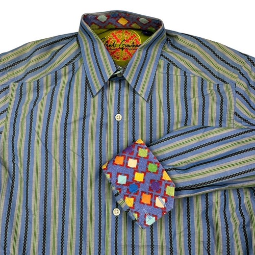 BURBERRY Camicia uomo Robert Grapham in cotone con bottoni e polsini a righe blu • Small