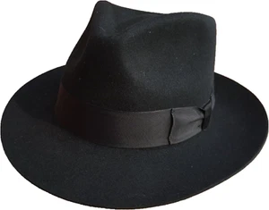 Clásico Para Hombre Lana Fieltro Padrino Gangster Mafioso Caballero Fedora 7 1/8 Negro - Imagen 1 de 10