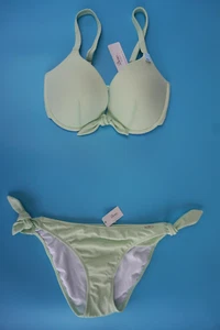 BOUX AVENUE UW PLUNGE BIKINI TOP UK 30E + BIKINI TIE BRIEF UK 6 PEPPERMINT GREEN - Picture 1 of 6