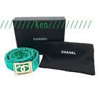 CHANEL Belt Chain AUTH Coco CC Rare Plate Green Necklace 59cm Gift Box Logo F/S