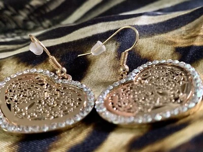 Earrings 18k Gold-filled Heart Pearl Crystals Unique & Groovy Statement - Image 1 of 4