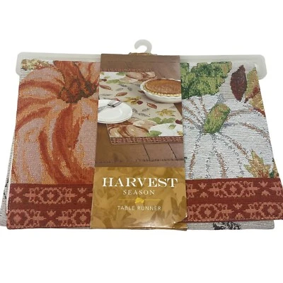 Harvest Season Pumpkin Tapestry Table Runner 36" Fall Thanksgiving NWT - Image 1 of 4