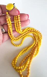 Vintage Yellow Acrylic Enamel Bead 3 Strand Choker Necklace 19" Box Clasp - Picture 1 of 7