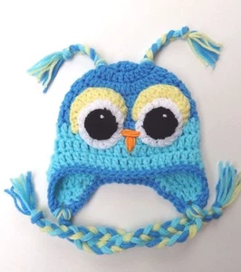 CROCHET OWL EAR FLAP BABY HAT knit infant toddler adult beanie photo prop USA - Picture 1 of 1