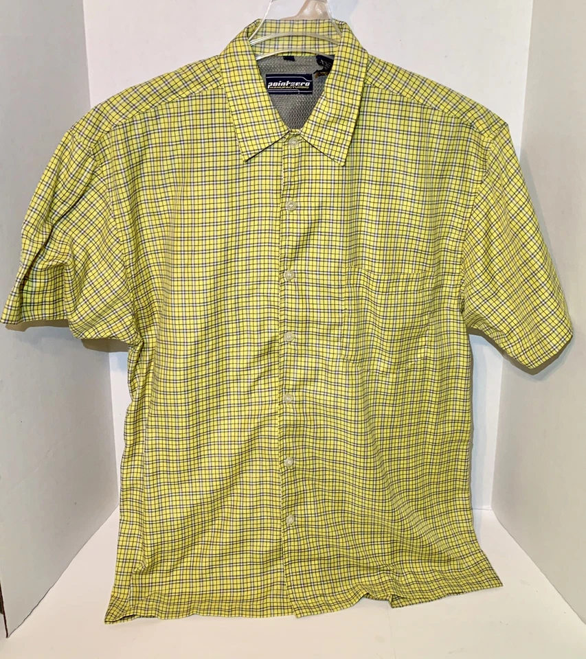 Camisa Point Zero Manufacturing Para Hombres Amarilla A Cuadros Manga Corta Abotonada Grande Foto 1 de 4