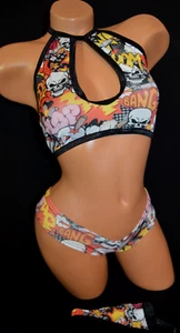 Exotic Dancer Stripper Ware Sexy Keyhole Scrunch Butt Shorts Thong Top Set - Imagen 1 de 2