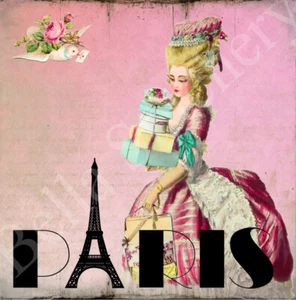 Handmade French Marie Antoinette in Paris #2 - 8x8 Craft Cotton Fabric Block - Picture 1 of 1