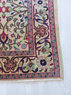 Alfombra antigua Oushak 5x7, alfombra geométrica Art Deco, alfombra floral de cocina de jardín Foto 1 de 4