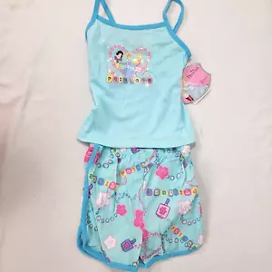 Disney Princess 2 piece Pajama Set Tank Shirt Shorts Size 4 / 5 Girl's Blue NEW - Picture 1 of 8