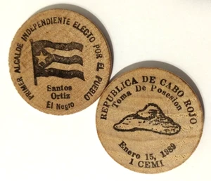 1989 Ficha SANTOS ORTIZ ALCALDE Libre CABO ROJO Puerto Rico Wooden Nickel Token - Picture 1 of 3