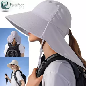 Women Wide Brim Ponytail Sun Hat w/Neck Flap Foldable Summer UV Protection Cap - Picture 1 of 13