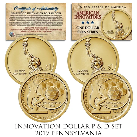 American Innovation PENNSYLVANIA 2019 Statehood $1 Dollar Coin 2-Coin P & D Set Cover