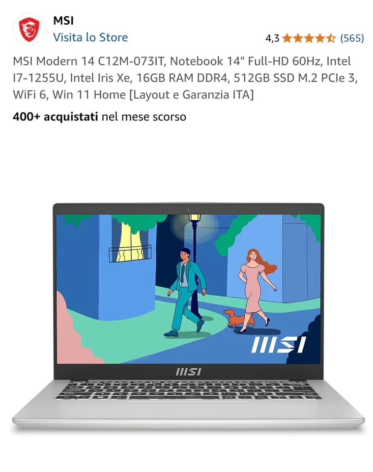 msi notebook i7 14 pollici full hd - Immagine 1 di 1
