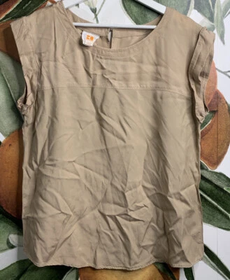 Hugo Boss Orange Size 8 Tan Rolled Sleeves keyhole Back Viscose Blouse Top - Image 1 of 4