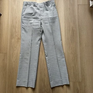 Vintage 70s Mens Pants Blue Tan Checkered Plaid Retro Disco Zipper Check Pattern - Picture 1 of 18