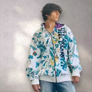 Sudadera con capucha Live Mechanics Vibe blanca | azul cremallera completa nueva con etiquetas - Imagen 1 de 6