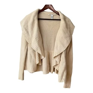 Diane Von Furtsenburg Wool Blend Ruffle Open Front Cardigan in Cream. Size Small - Picture 1 of 9