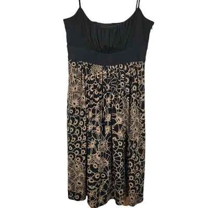 Maggy London Dress 10 Black Floral Ruched Pockets Spaghetti Strap - Picture 1 of 7