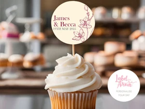 PERSONALIZADO Taza Pastel Pick Toppers Favores Boda Flores Cupcake Decoración - Imagen 1 de 3