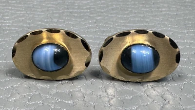 Gemelos vintage chapados en oro amarillo piedra azul Foto 1 de 3