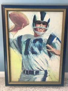 1960's VINTAGE DAVE BOSS SIGNED LOS ANGELES RAMS ROMAN GABRIEL SIMILART PAINTING - Picture 1 of 6