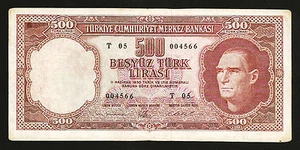 Türkei 500 Lira, 1962, ss, P.178a, braun - Bild 1 von 2