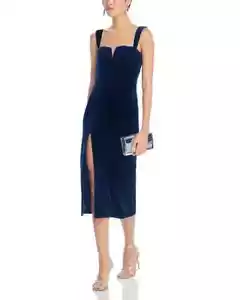 AQUA Velvet Corset Midi High Slit Dress Women's S Navy Back Zipper Closure - Picture 1 of 16