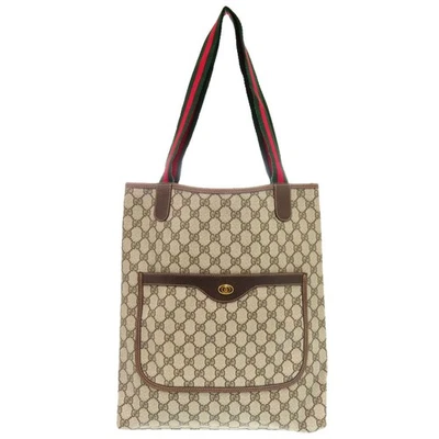 AUTHENTIC GUCCI 39 002 4487 Old Gucci Shelly GG Tote Bag Beige PVC 1656 - Image 1 of 4