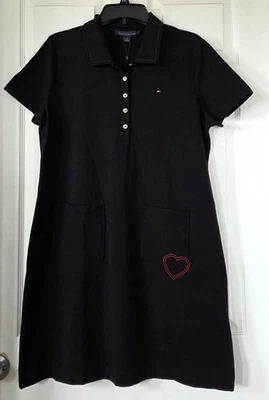 TOMMY HILFIGER Black Knit T-Shirt Dress Short Sleeves Pockets Heart Size L NWT - Image 1 of 4