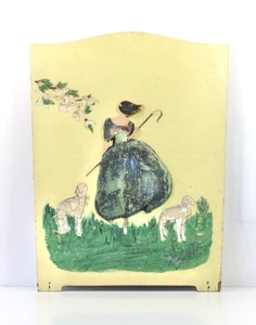 1940s Vintage Fire Screen Panel Little Bo Peep Folk Art Prop Upcycle 61x45cm - Picture 1 of 19