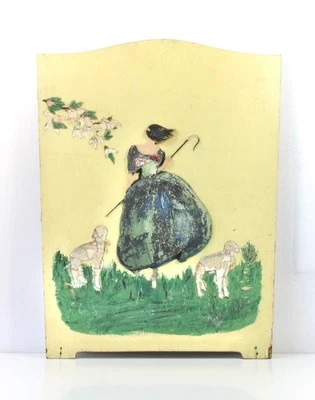 1940s Vintage Fire Screen Panel Little Bo Peep Folk Art Prop Upcycle 61x45cm - Image 1 of 4