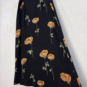 Vtg Talbots 100% Silk Womens Maxi Floral Skirt 14 Black Orange Rose Whimsy Fairy - Picture 1 of 13