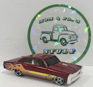 1966 Chevy Nova 1/64 Hot Wheels Maroon With Flames - Picture 1 of 9