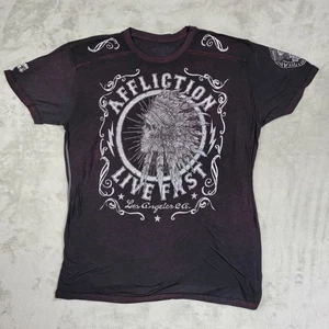 Camiseta Affliction Live Fast Para Hombres 3XL Elastizada India Nativa Calavera Dbl Lados Delgada - Imagen 1 de 9