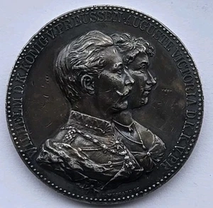1889 Large Medal Wilhelm II Victoria Wedding .999 Silver Prussia Germany NR - Picture 1 of 5