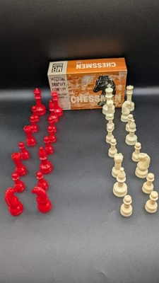 1958 Milton Bradley Chessmen Set No. 4807 Red and White Plastic Pieces  - Image 1 of 4