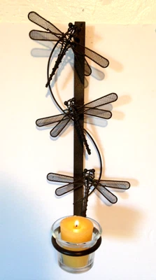 Aplique de pared con candelabro votivo libélula decoración de alambre de metal con taza de vidrio Foto 1 de 4