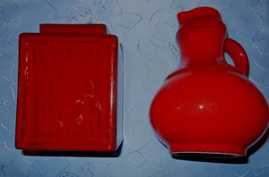 Blockvase Henkelvase rot 2 Stück Keramik Handmade Höhe 17 cm 70er - Bild 1 von 5