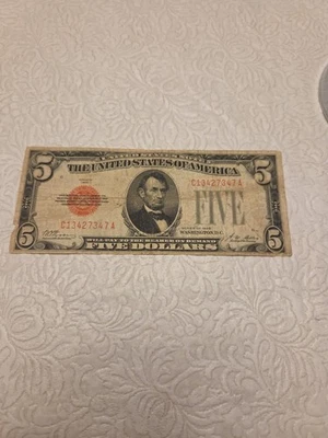 1928 SELO VERMELHO NOTA DE US$ 5/NÃO CERTIFICADO/NÃO CLASSIFICADO/CIRCULADO/BOM ESTADO/FOTOS INFORMATIVOS  - Imagem 1 de 4