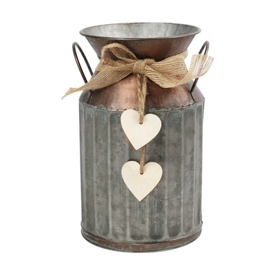 Shabby Chic Classy Designed Brown Milk Can Heart-Shaped Galvanized Finish Met... - Image 1 of 4