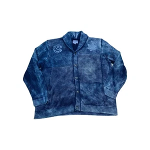 Lucky Brand Cardigan Sweater Mens 2XL Blue Tiger Rose Embroidered Shawl Neck - Picture 1 of 12