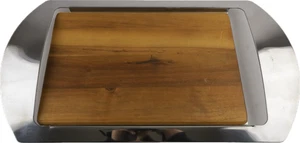 Nambe Mikko Acacia Wood Bar Serving Tray with Stainless Steel  - Picture 1 of 6