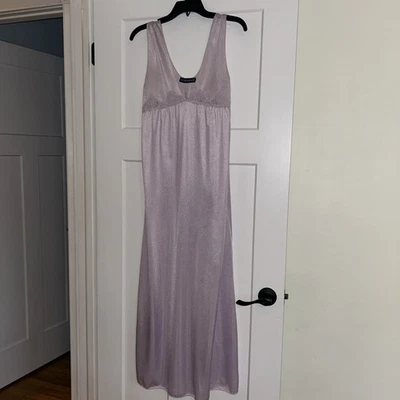 Vintage Interludes Lavender 100% Nylon w/ Lace Trim Full Length Night Gown, Med - Image 1 of 4