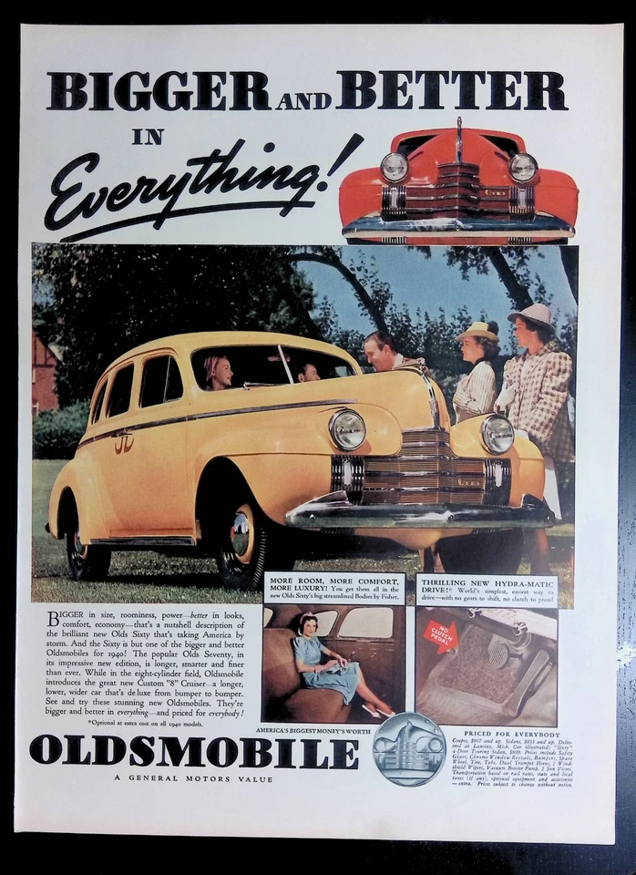 Print Ad Vintage 1939 Oldsmobile Yellow Sedan Automatic Transmission - Image 1 of 1